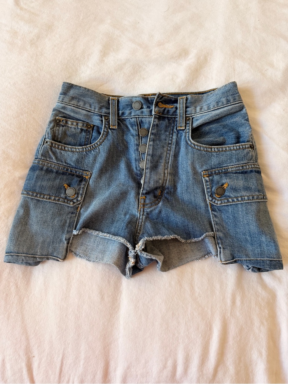 Carmar Medium Blue High-Rise Button-Front Denim Cargo Shorts